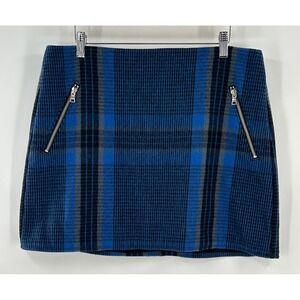 Gap Womens Blue Plaid Wool Blend Mini Skirt Size 12 Zipper Detail A-Line